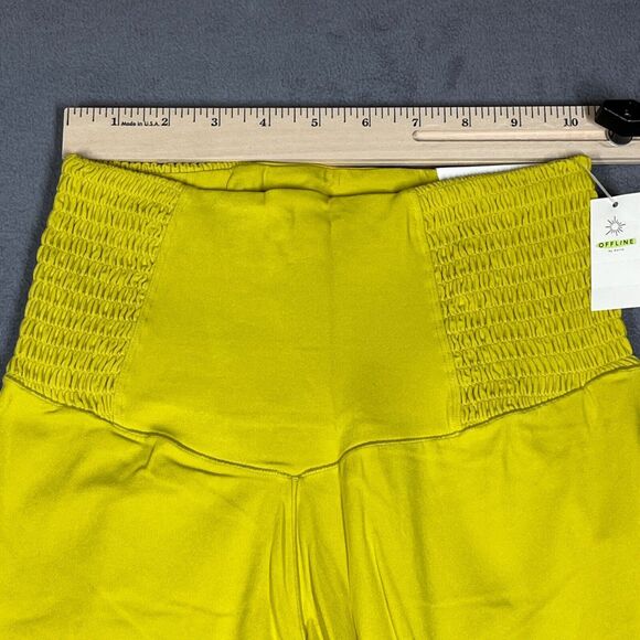 Offline by Aerie Real Me Leggings Medium Yellow 7/8 Smocked Waist Hi-Rise NWT - Picture 5 of 10